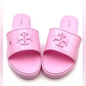 Tory Burch Womens Eleanor Platform Jelly Slide 30MM Jelly Sandals 9 Petunia Pink